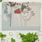 クラシックヴィンテージクリスマス雪の子 キッチンタオル (折り畳み)