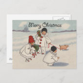 クラシックヴィンテージクリスマス雪の子 シーズンポストカード (正面/裏面)