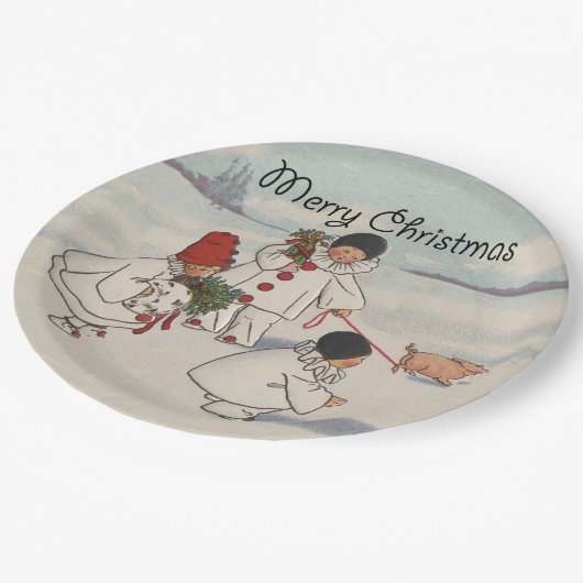 クラシックヴィンテージクリスマス雪の子 ペーパープレート (アングル)