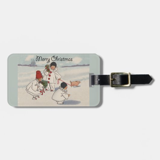 クラシックヴィンテージクリスマス雪の子 ラゲッジタグ (正面横)