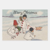 クラシックヴィンテージクリスマス雪の子 ラッピングペーパーシート (正面)