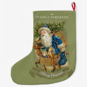 クラシックヴィンテージサンタクロスグリーンカスタム ラージクリスマスストッキング (裏面)