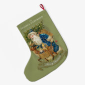 クラシックヴィンテージサンタクロスグリーンカスタム ラージクリスマスストッキング (裏面 (吊り時))