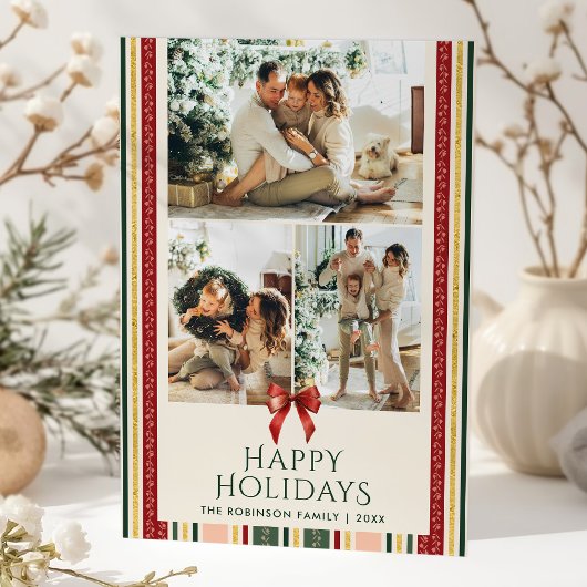 クラシックヴィンテージズストライプボウハッピーホリデー2写真 シーズンカード