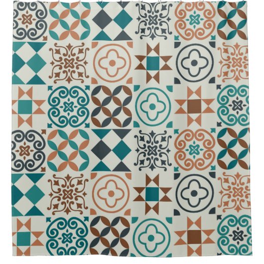 クラシックヴィンテージタイルのパターン シャワーカーテン (正面)