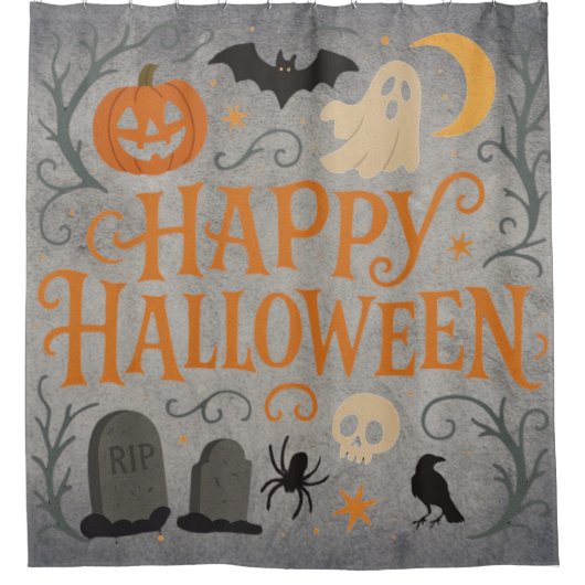 クラシックヴィンテージハッピーハローウィン シャワーカーテン (正面)