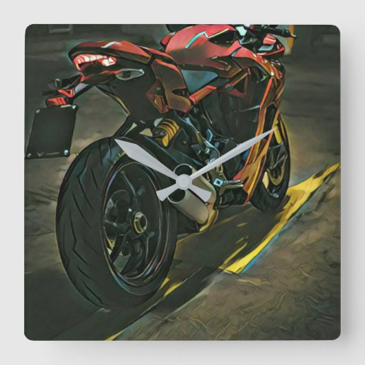 クラシックヴィンテージバイクギフト スクエア壁時計 (正面)