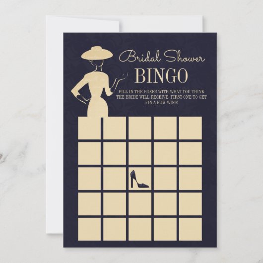 クラシックヴィンテージファッションブライダルシャワービンゴカード 招待状 (正面)