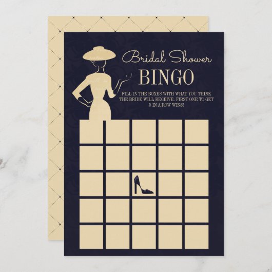 クラシックヴィンテージファッションブライダルシャワービンゴカード 招待状 (正面/裏面)