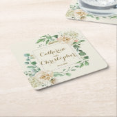 クラシックヴィンテージフローラエレガントブライダルシャワー スクエアペーパーコースター (アングル)