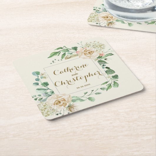クラシックヴィンテージフローラエレガントブライダルシャワー スクエアペーパーコースター (アングル)