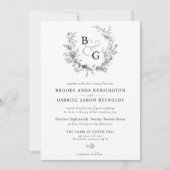 クラシックヴィンテージフローラクレストモノグラム結婚ズ 招待状 (正面)
