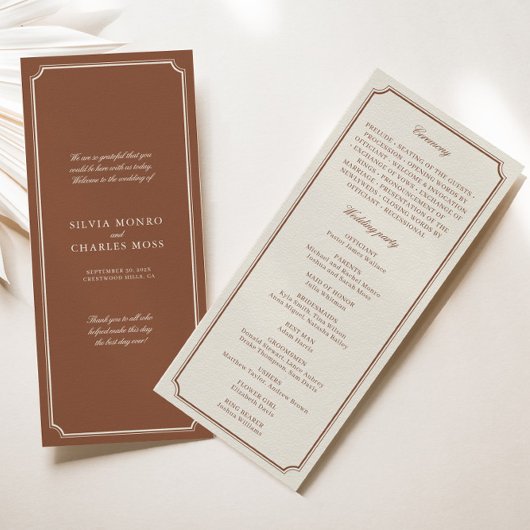 クラシックヴィンテージブラウン&ベージュ色結婚式 プログラム