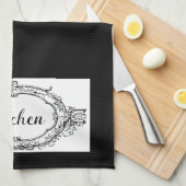 クラシックヴィンテージブラック&ホワイト キッチンタオル (四つ折り)