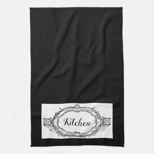 クラシックヴィンテージブラック&ホワイト キッチンタオル (縦)