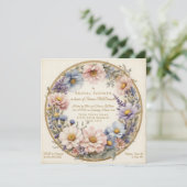 クラシックヴィンテージモダンフローラ水色ピンク金ゴールド 招待状 (スタンド正面)