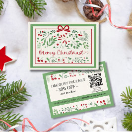 クラシックヴィンテージモダンレッドグリーンフローラクリスマス 割引カード