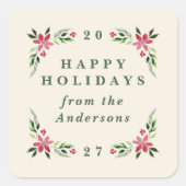 クラシックヴィンテージレッド&グリーンコテージホリデーギフト スクエアシール (正面)