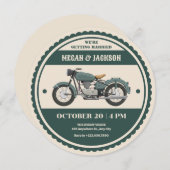 クラシックヴィンテージレトログリーン結婚バイク 招待状 (正面/裏面)
