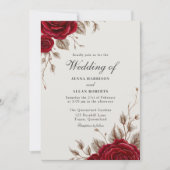 クラシックヴィンテージロマンチックレッドロ結婚ーズ 招待状 (正面)