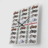 クラシックヴィンテージ二輪車及び金属スカル スクエア壁時計 (傾斜)