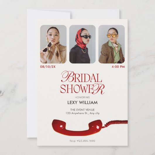 クラシックヴィンテージ写真コラージュブライダルシャワー 招待状 (正面)