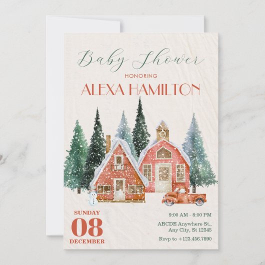 クラシックヴィンテージ冬ワンダーランド赤ちゃんシャワー 招待状 (正面)