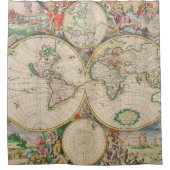 クラシックヴィンテージ旅行世界地図 シャワーカーテン (正面)