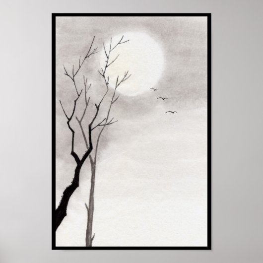 クラシックヴィンテージ日本の夜月の風景すみえ ポスター (正面)