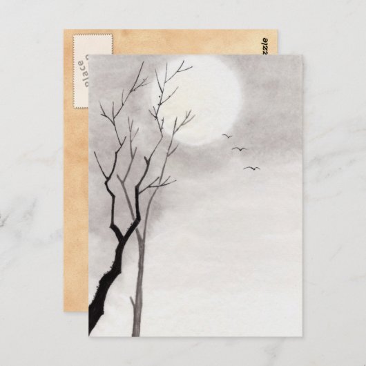 クラシックヴィンテージ日本の夜月の風景すみえ ポストカード (正面/裏面)