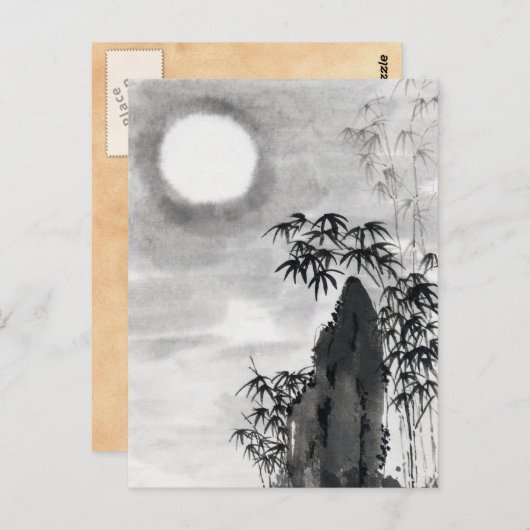 クラシックヴィンテージ日本の夜月の風景すみえ ポストカード (正面/裏面)