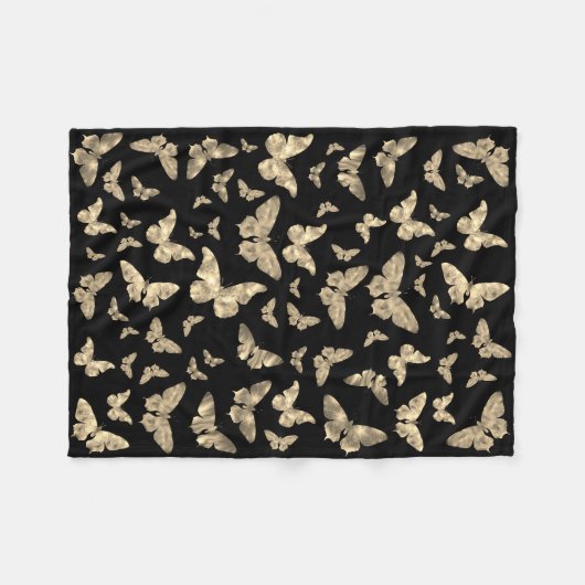 クラシックヴィンテージ暗いゴシック蝶の絵柄 フリースブランケット (正面(横))