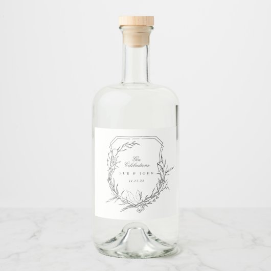 クラシックヴィンテージ植物性フローラモノグラムクレスト リキュールボトルラベル (正面)