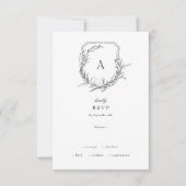 クラシックヴィンテージ植物性フローラモノグラムクレスト 出欠カード (正面)