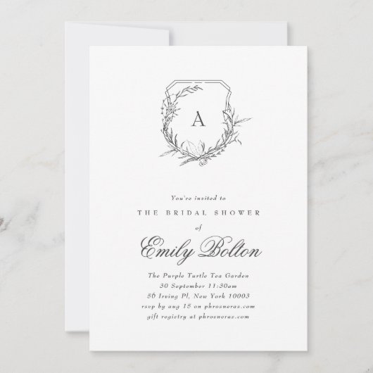 クラシックヴィンテージ植物性フローラモノグラムクレスト 招待状 (正面)