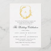 クラシックヴィンテージ植物性金ゴールドモノグラムクレスト 箔招待状 (正面)