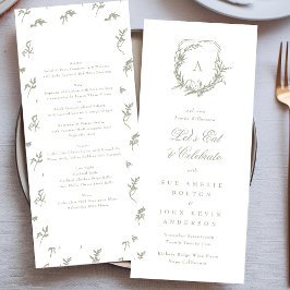 クラシックヴィンテージ植物紋章セージグリーン結婚ズ メニュー