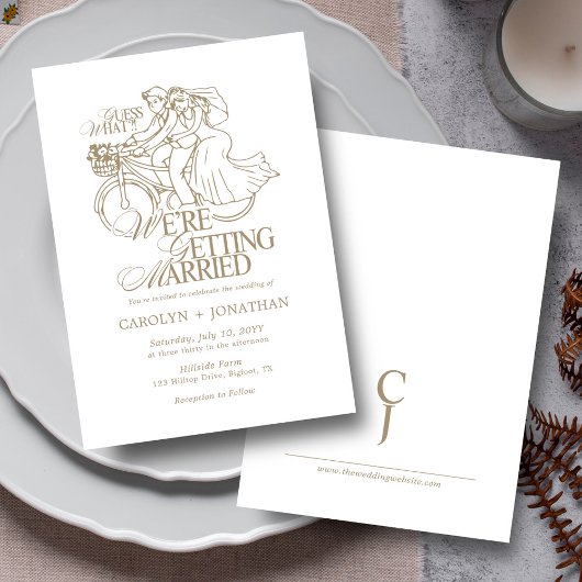 クラシックヴィンテージ素朴金ゴールドモノグ結婚ラムズ 招待状