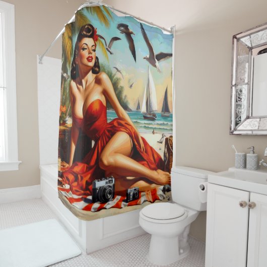 クラシックヴィンテージ美しいピンナップ シャワーカーテン (インサイチュ)