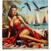 クラシックヴィンテージ美しいピンナップ シャワーカーテン (正面)