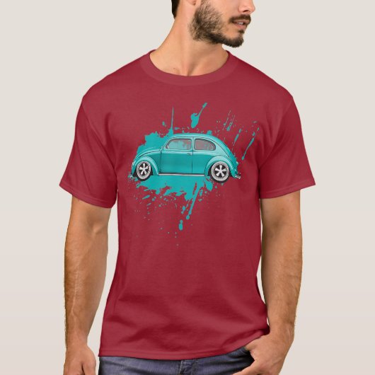 クラシックヴィンテージ車絵を描オールドバグ乳母車ビートル Tシャツ (正面)