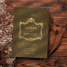 クラシックヴィンテージ金ゴールドバロックのフレーム写真結婚の 招待状