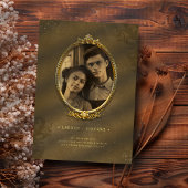 クラシックヴィンテージ金ゴールドバロックのフレーム写真結婚の 招待状