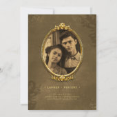 クラシックヴィンテージ金ゴールドバロックのフレーム写真結婚の 招待状 (裏面)