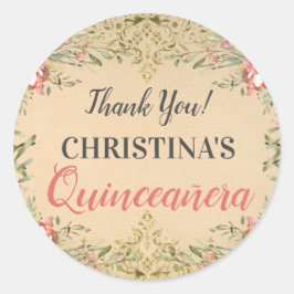 クラシックヴィンテージ金ゴールドフローラキンセアニェラありがとう ラウンドシール