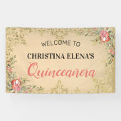 クラシックヴィンテージ金ゴールドフローラキンセアニェラ歓迎 横断幕 (横)