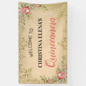 クラシックヴィンテージ金ゴールドフローラキンセアニェラ歓迎 横断幕 (縦)