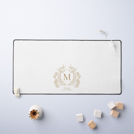 クラシックヴィンテージ金ゴールドフローラクレストモノグラム デスクマット (キッズテーブル)