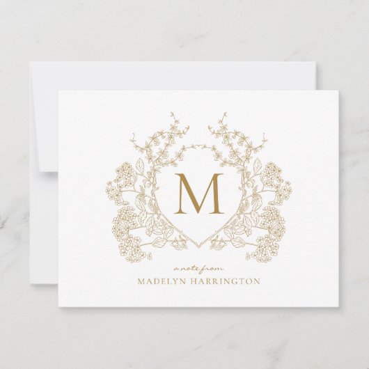 クラシックヴィンテージ金ゴールドフローラクレストモノグラム ノートカード (正面)