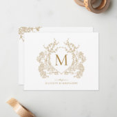 クラシックヴィンテージ金ゴールドフローラクレストモノグラム ノートカード (正面/裏面インサイチュ)